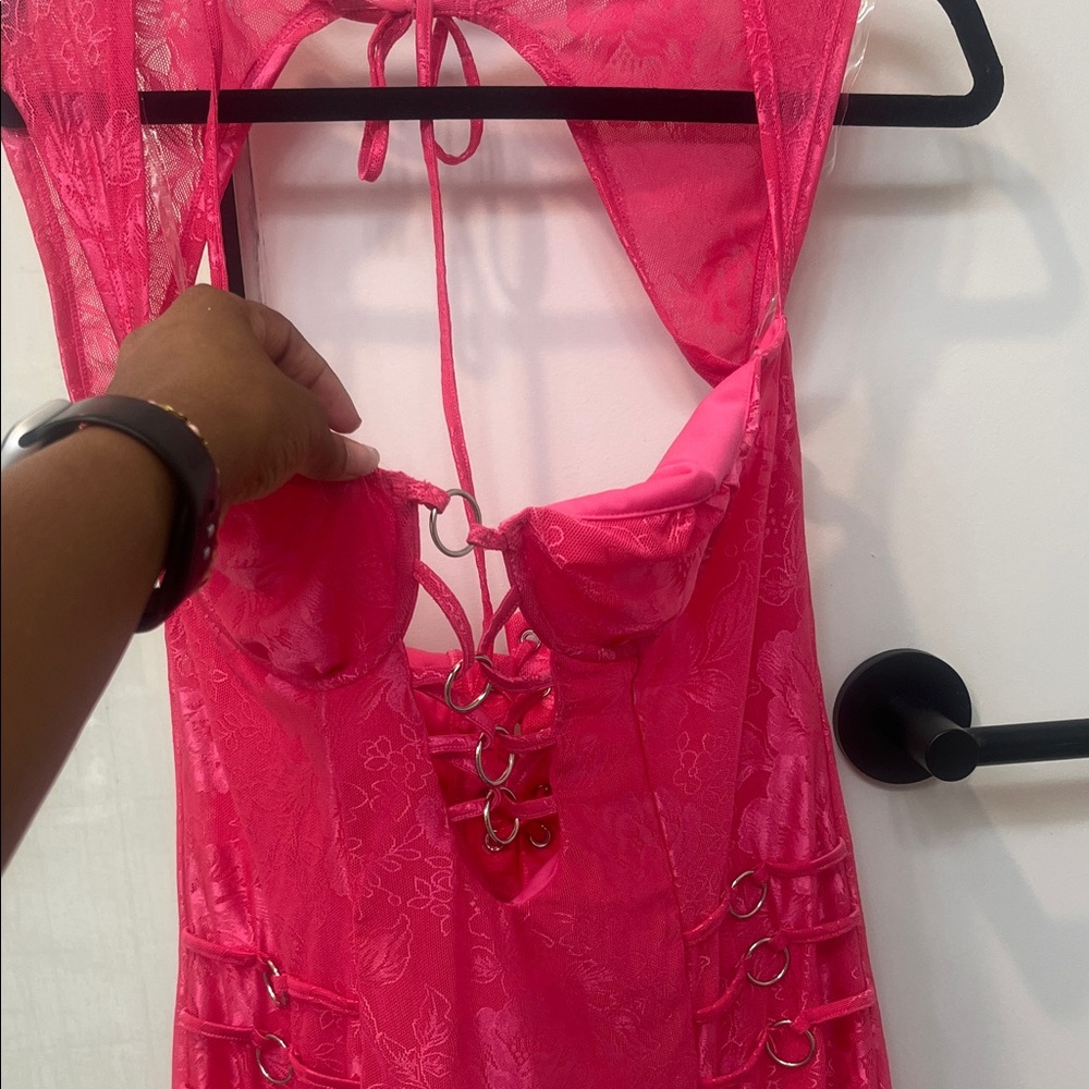 Fashion Nova Hot Pink Lace-Up Chemise